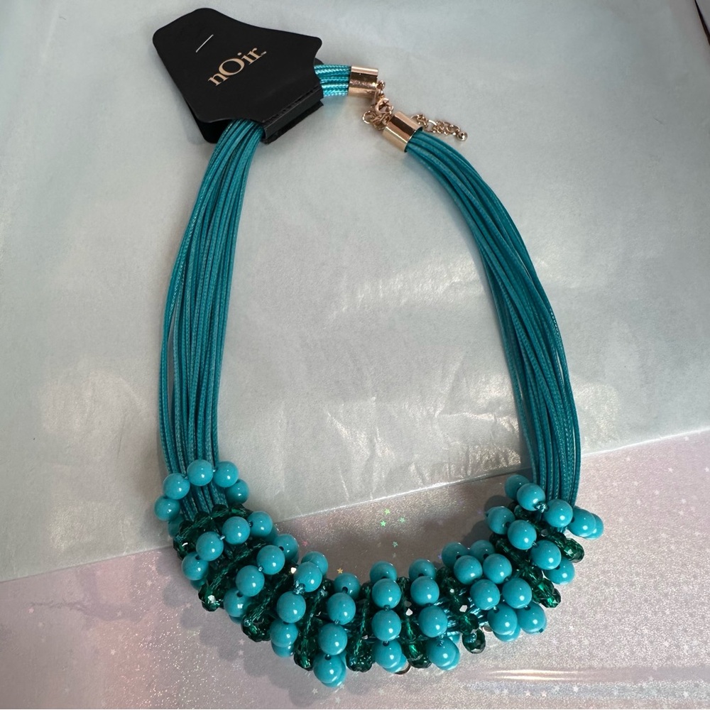 nOir Jewelry | Blue Beaded Statement Necklace | NWT